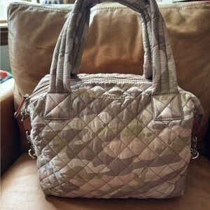 MZ Wallace Quilted Camo Satchel in Taupe and Pink